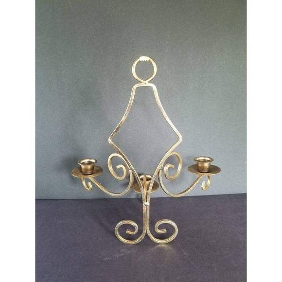Three Arm Brass Wall Sconce - Picture 3 of 10